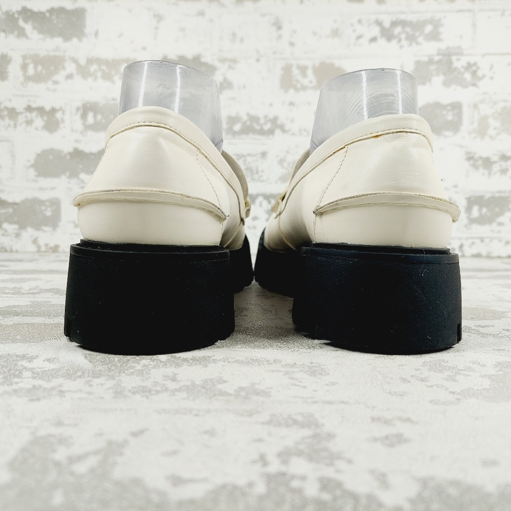 NEW Nordstrom Open Edit White Faux Patent Gold Chunky Academia Loafers C433 - Picture 6 of 14
